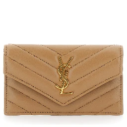 Beige Quilted Wallet with Cassandre Plaque on the Front in Leather Woman