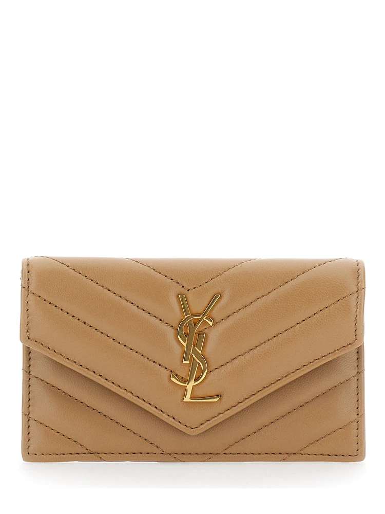 Beige Quilted Wallet with Cassandre Plaque on the Front in Leather Woman