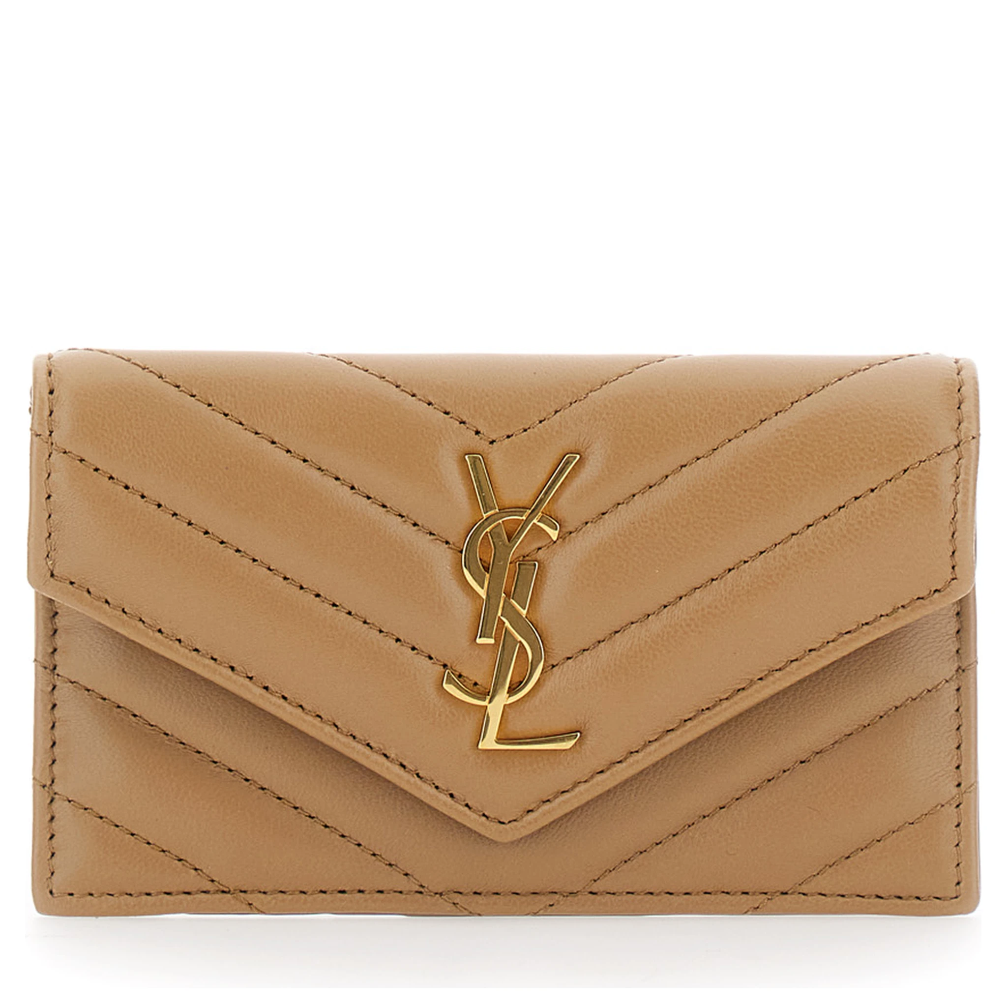 Beige Quilted Wallet with Cassandre Plaque on the Front in Leather Woman