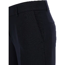 Straight Blue Pants with Belt Loops in Fabric Woman