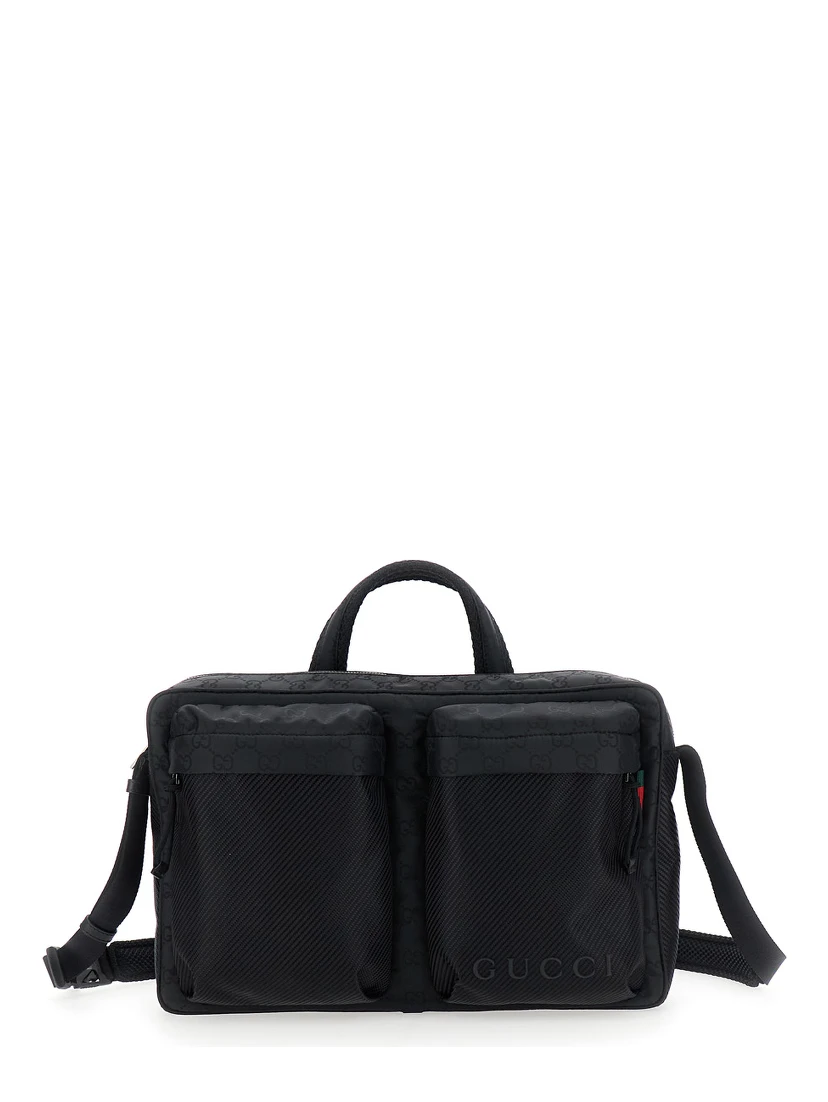 Black Suitcase with Tone-on-Tone GG All-Over Motif in Tech Fabric Man