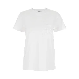 Papaia White Crewneck T-Shirt with Tonal Logo Embroidery on the Front in Cotton Woman