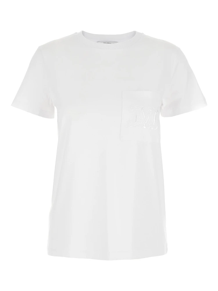 Papaia White Crewneck T-Shirt with Tonal Logo Embroidery on the Front in Cotton Woman