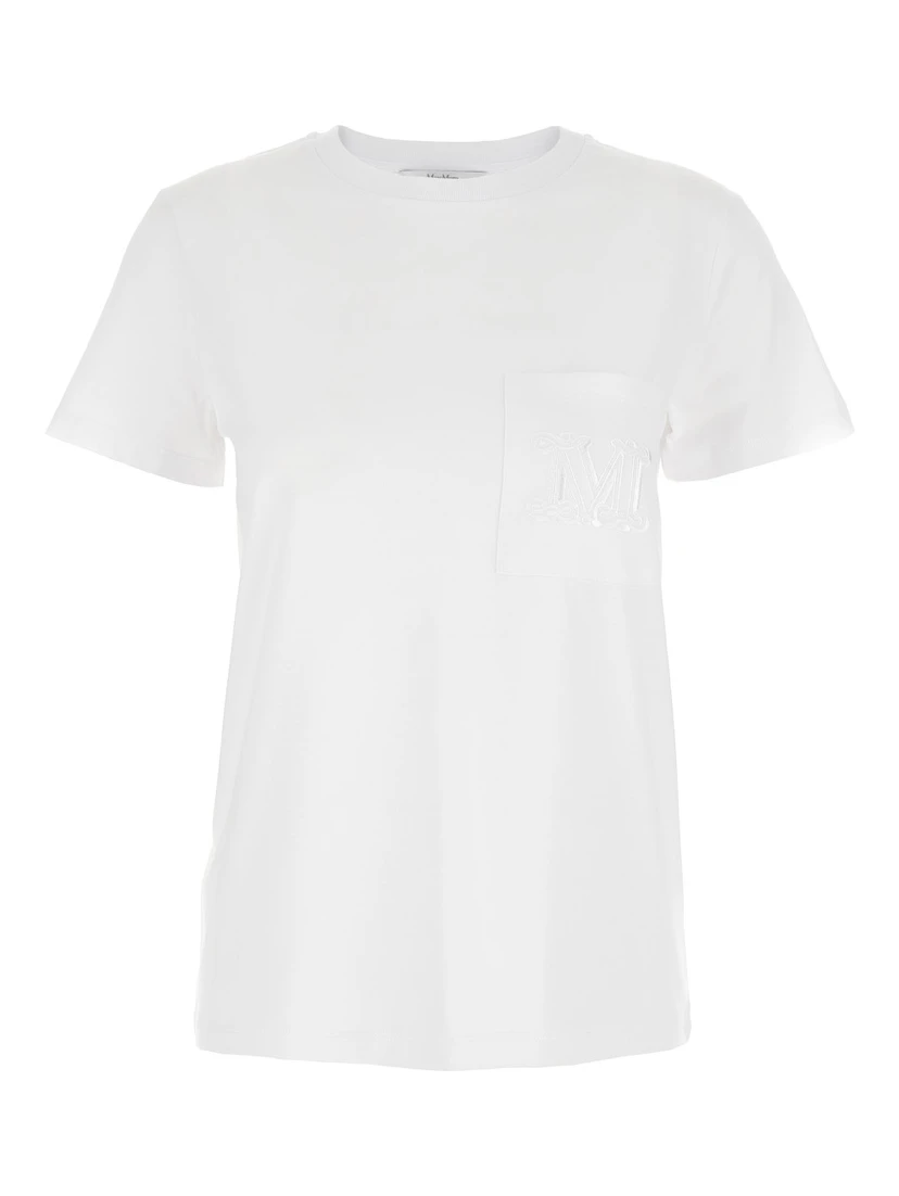 Papaia White Crewneck T-Shirt with Tonal Logo Embroidery on the Front in Cotton Woman