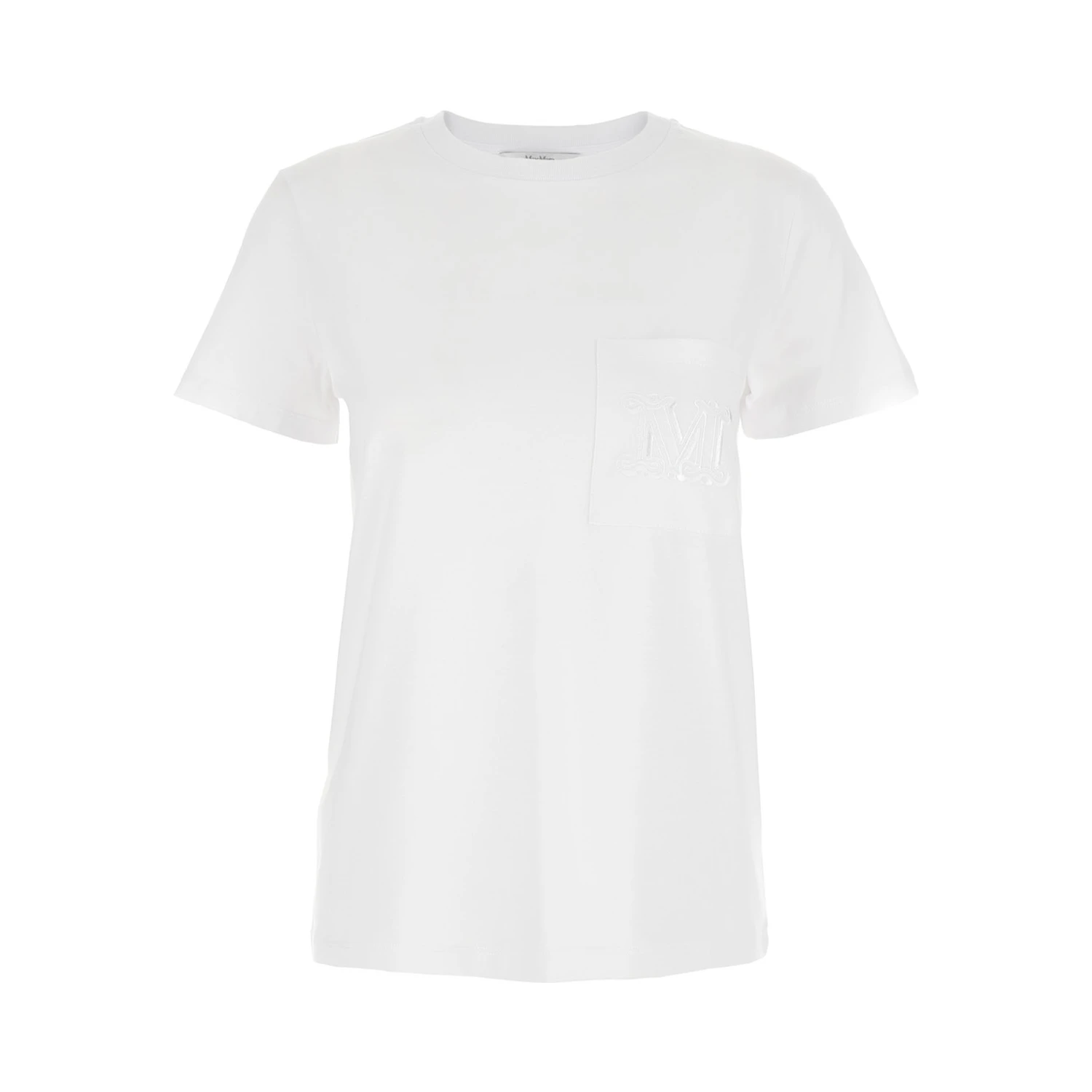 Papaia White Crewneck T-Shirt with Tonal Logo Embroidery on the Front in Cotton Woman