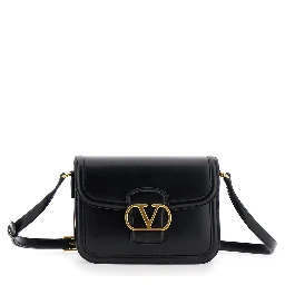 9TO5 Black Crossbody Bag with VLogo Detail on the Front and Adjustable Shoulder Strap in Leather Woman