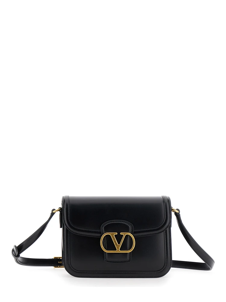9TO5 Black Crossbody Bag with VLogo Detail on the Front and Adjustable Shoulder Strap in Leather Woman