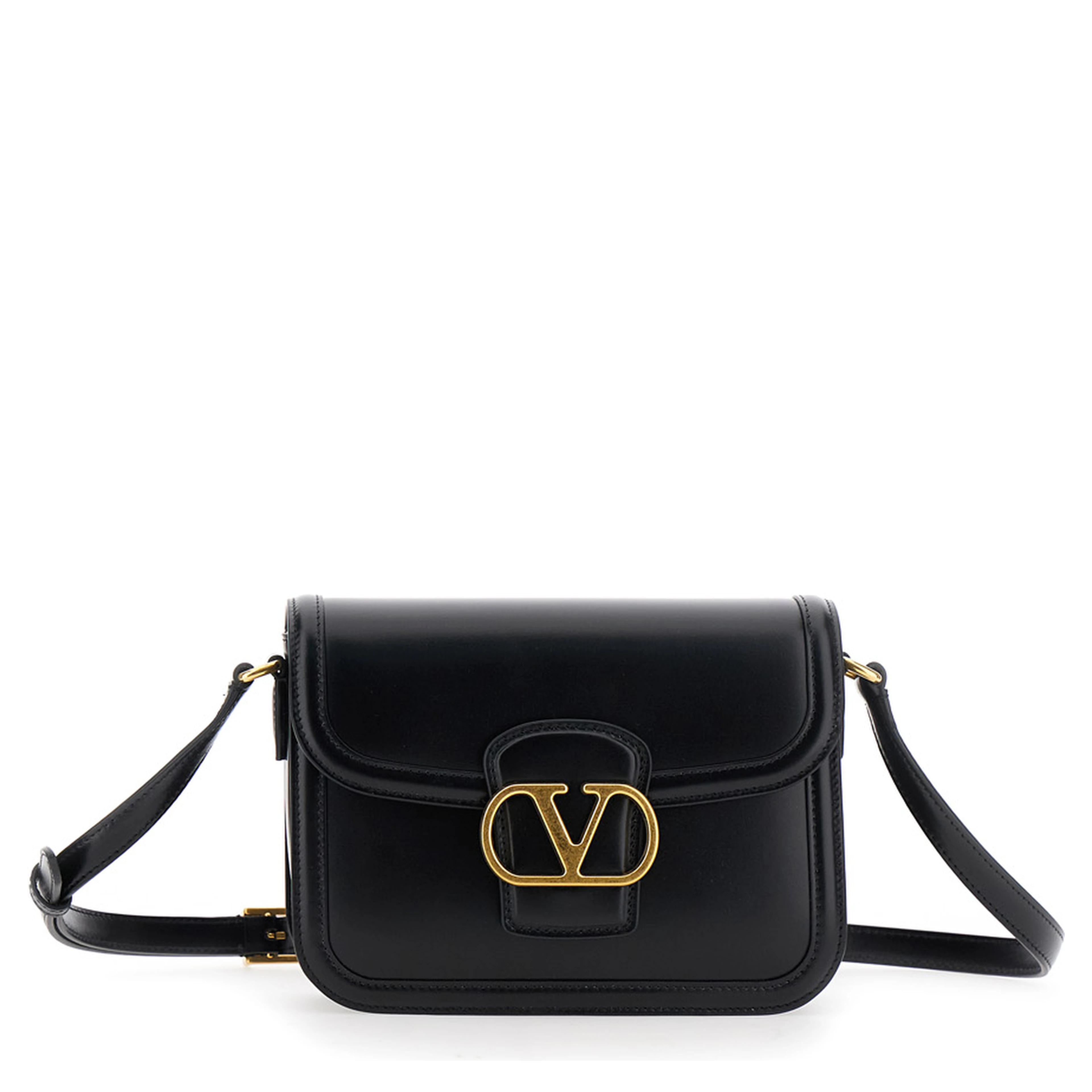 9TO5 Black Crossbody Bag with VLogo Detail on the Front and Adjustable Shoulder Strap in Leather Woman