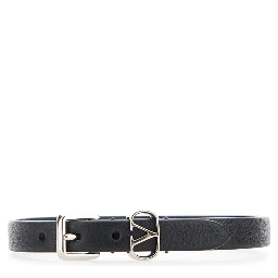 Black Bracelet with VLogo Buckle Closure in Leather Man