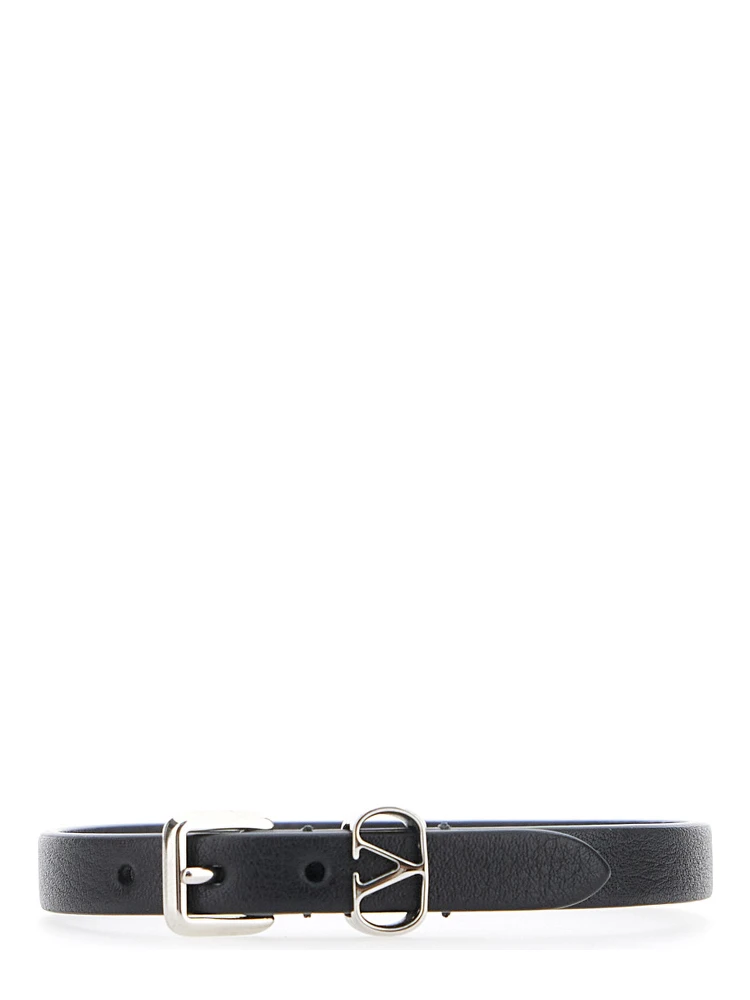 Black Bracelet with VLogo Buckle Closure in Leather Man