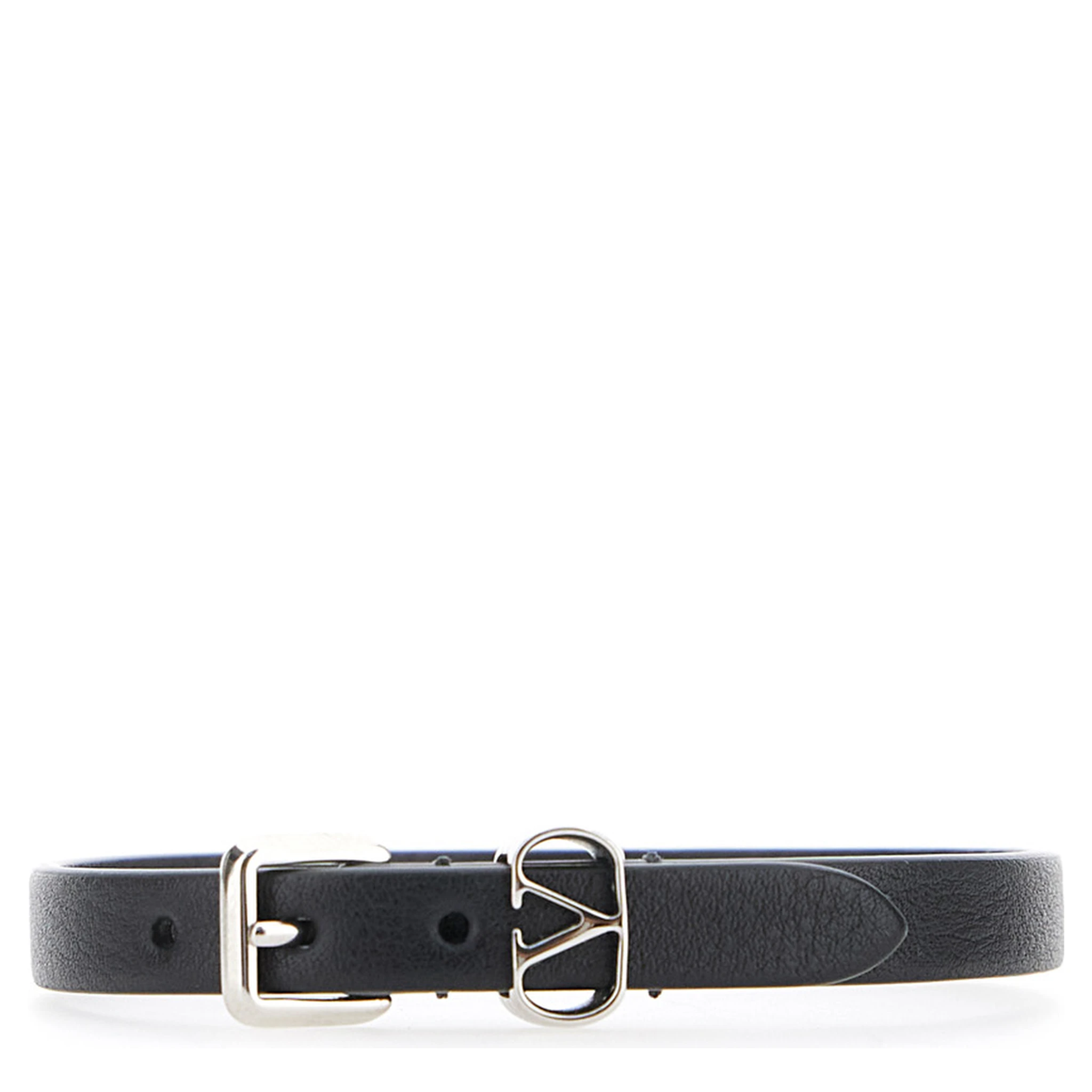 Black Bracelet with VLogo Buckle Closure in Leather Man