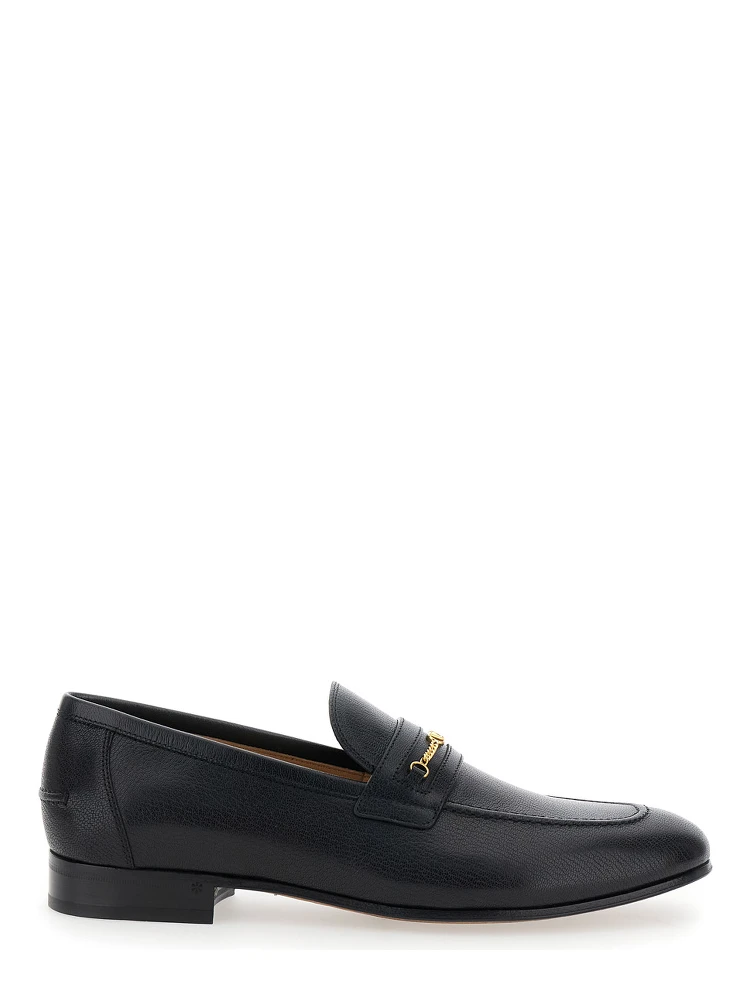 Black Loafers with Decorative VLogo Chain-Link Strap in Leather Man