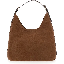 Brown Shoulder Bag with Logo Lettering on the Front in Leather Woman