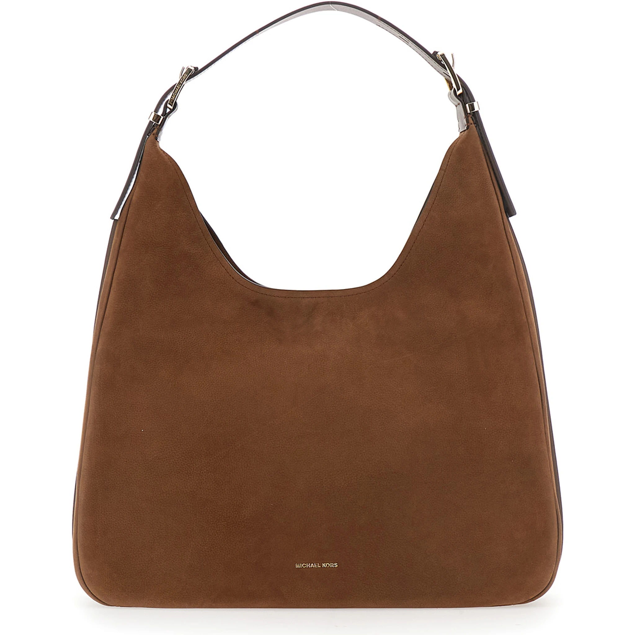 Brown Shoulder Bag with Logo Lettering on the Front in Leather Woman