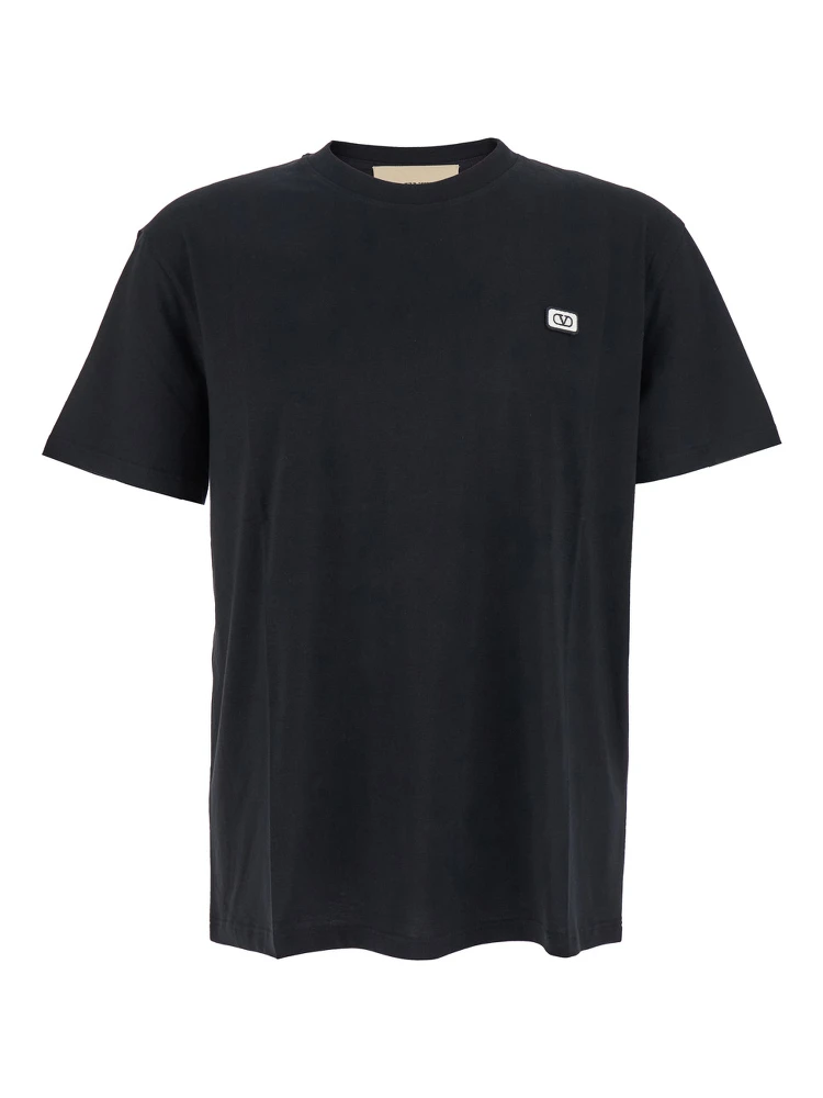Black Crewneck T-Shirt with VLogo on the Front in Cotton Man
