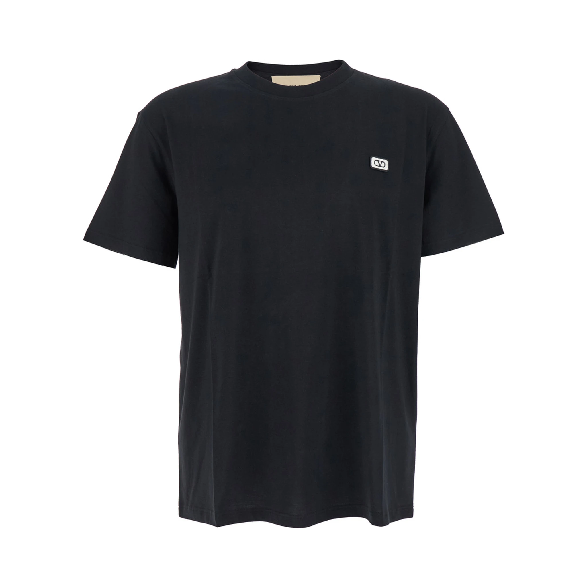 Black Crewneck T-Shirt with VLogo on the Front in Cotton Man