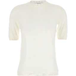Gerico White Crewneck Sweater with Short Sleeves in Wool Woman