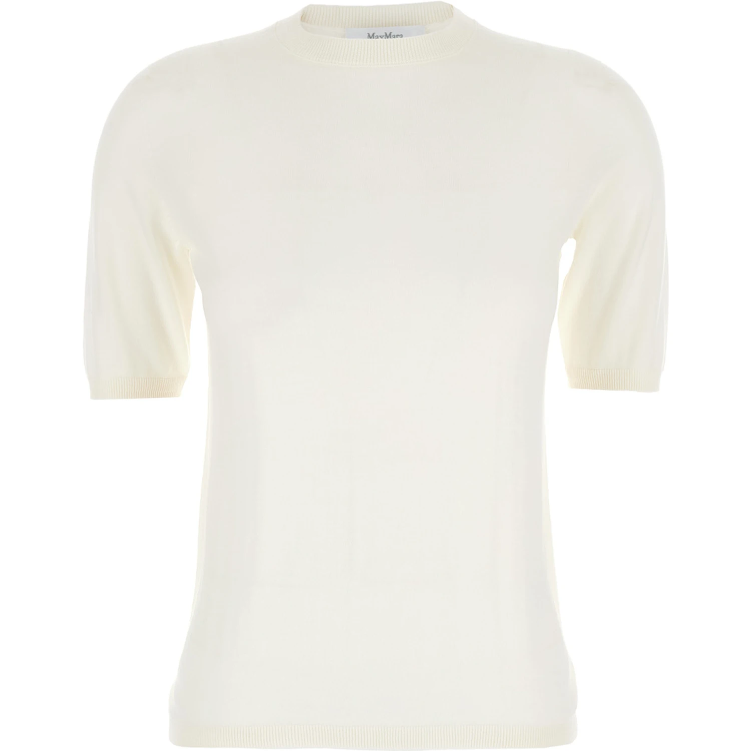 Gerico White Crewneck Sweater with Short Sleeves in Wool Woman