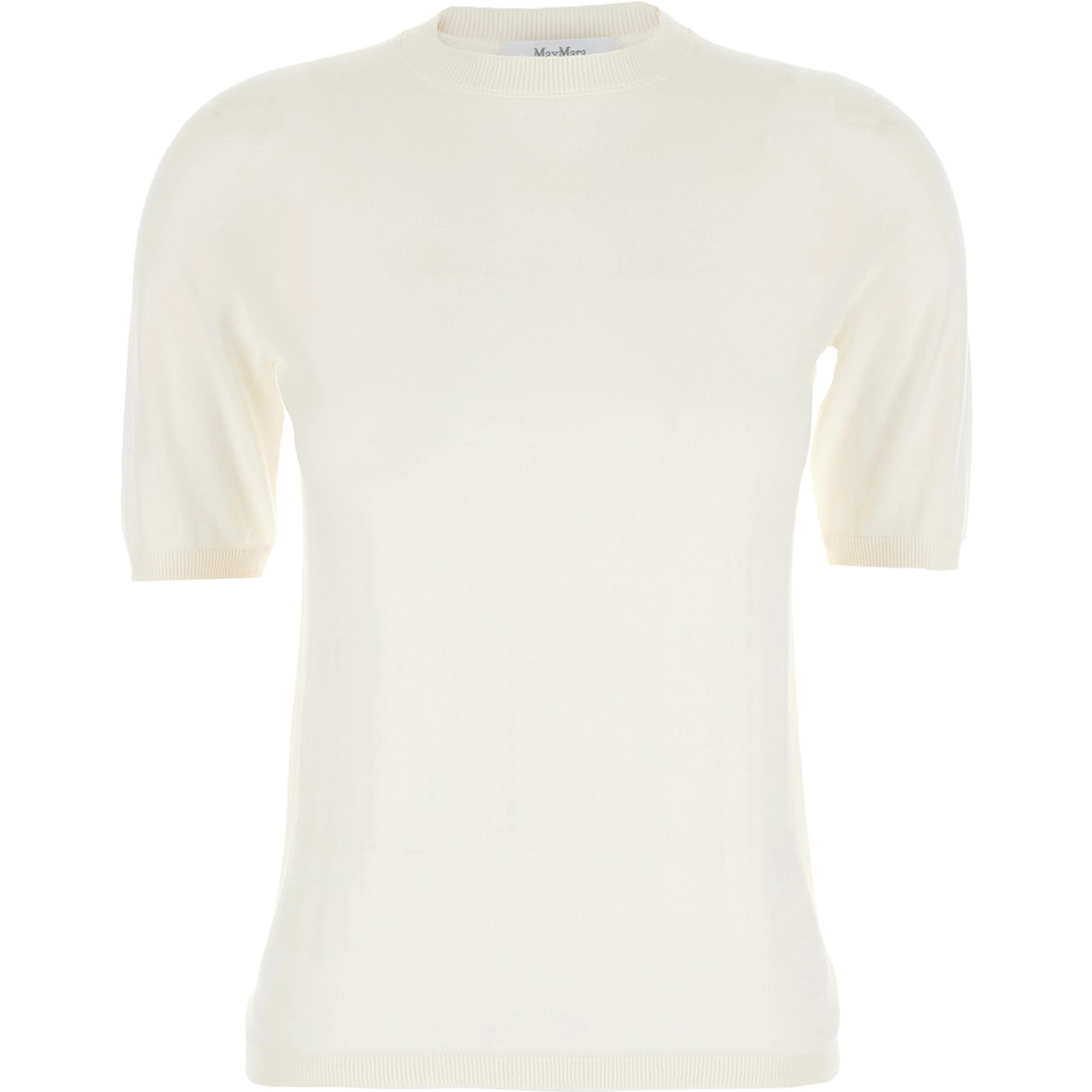 Gerico White Crewneck Sweater with Short Sleeves in Wool Woman