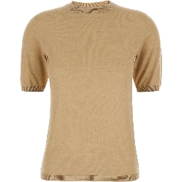 Gerico Beige Crewneck Sweater with Short Sleeves in Wool Woman