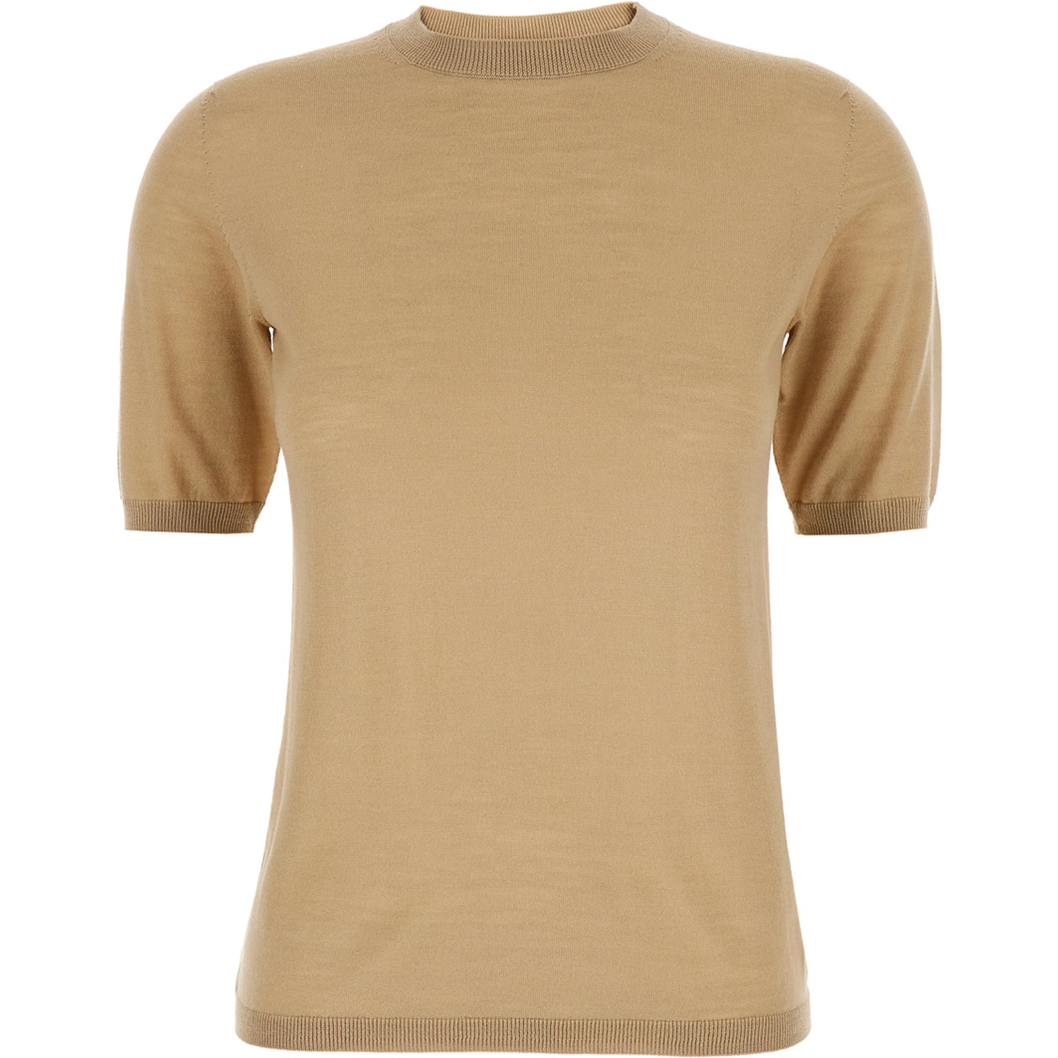 Gerico Beige Crewneck Sweater with Short Sleeves in Wool Woman