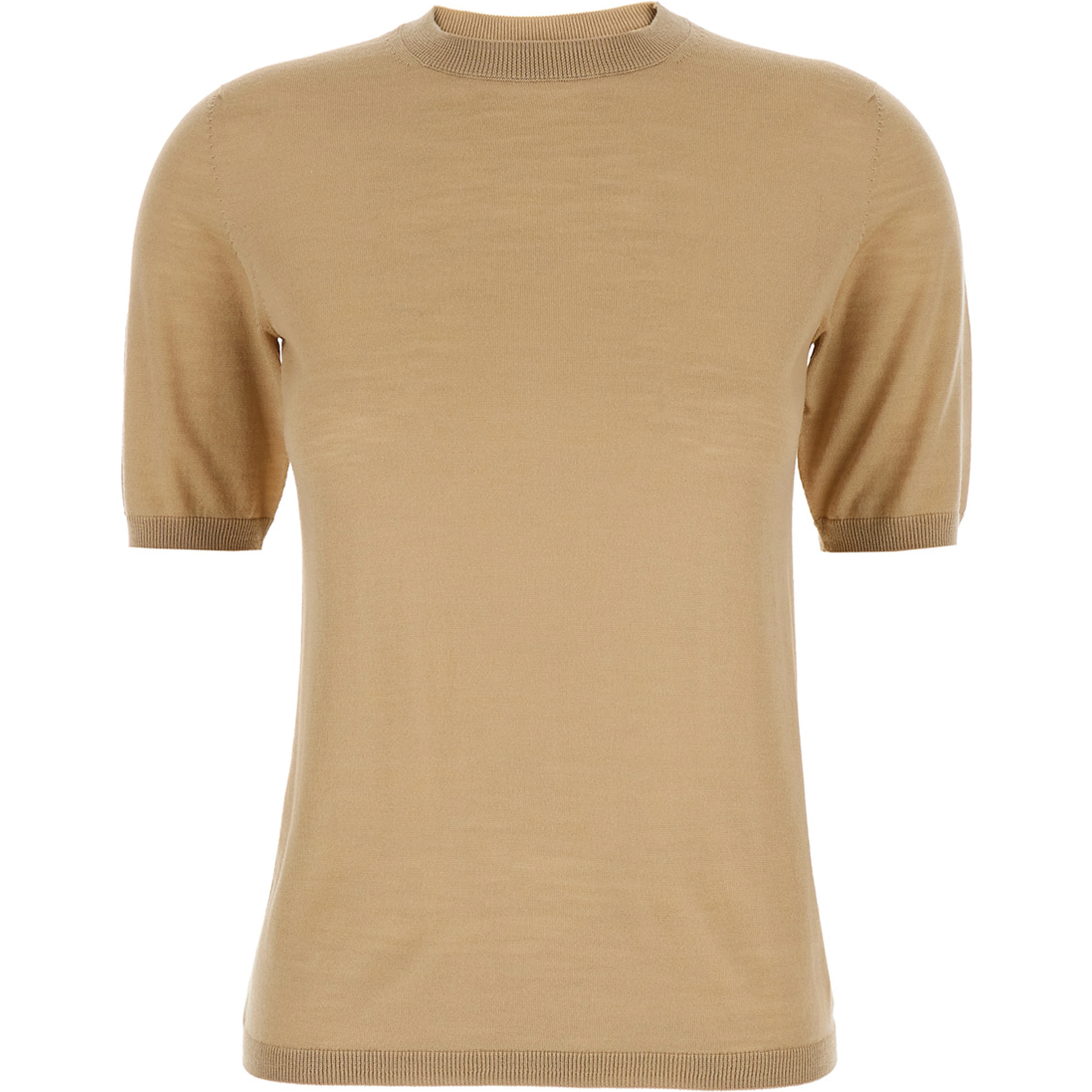 Gerico Beige Crewneck Sweater with Short Sleeves in Wool Woman