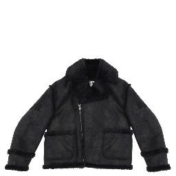 Black Jacket with Ecofur Collar and Logo Patch on the Sleeve in Tech Fabric Girl