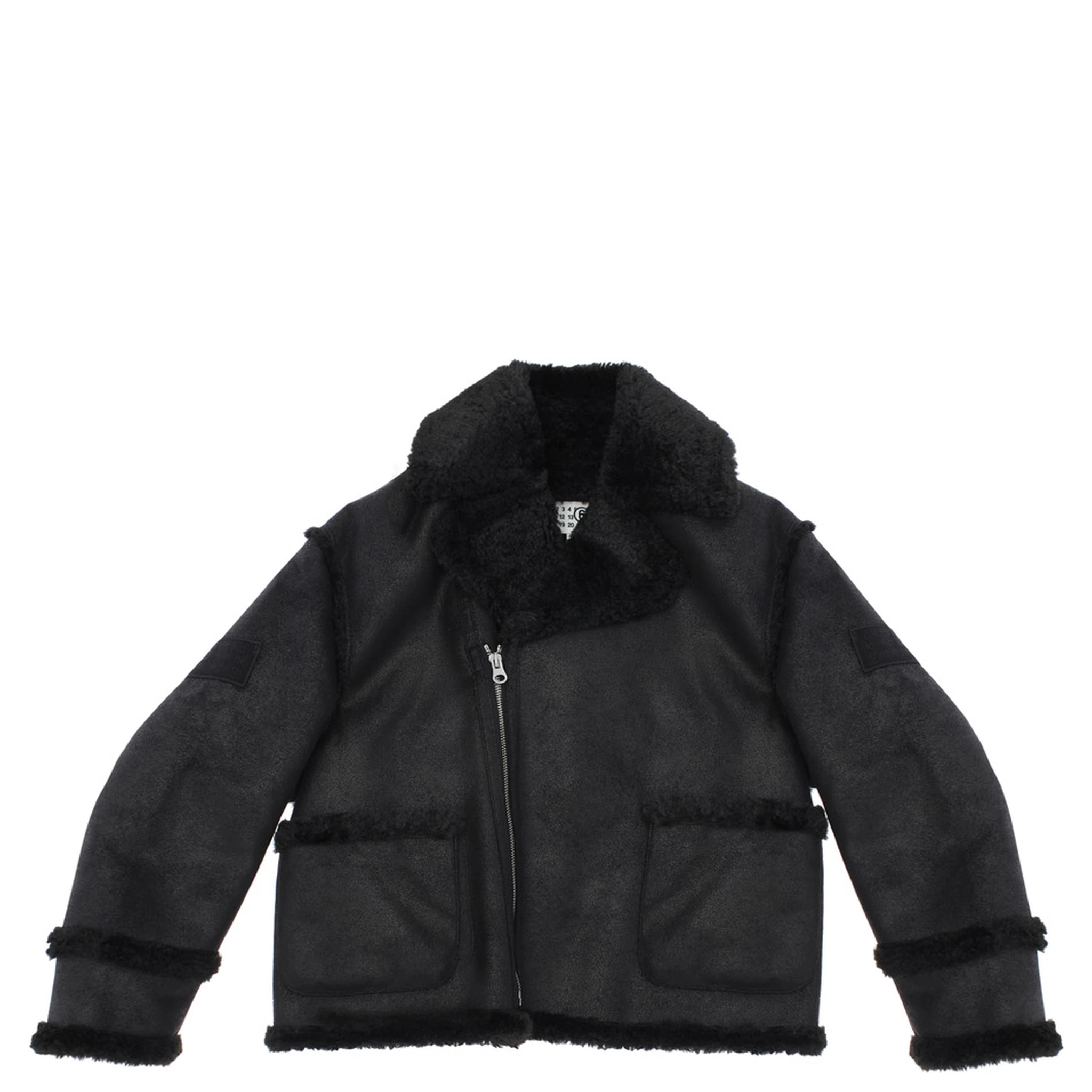 Black Jacket with Ecofur Collar and Logo Patch on the Sleeve in Tech Fabric Girl