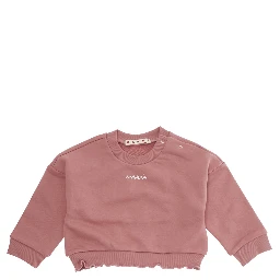 Pink Crew-neck Sweatshirt with Logo on Front in Cotton Baby