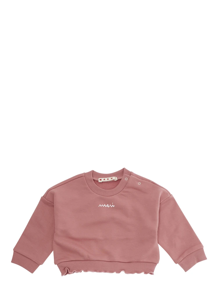 Pink Crew-neck Sweatshirt with Logo on Front in Cotton Baby
