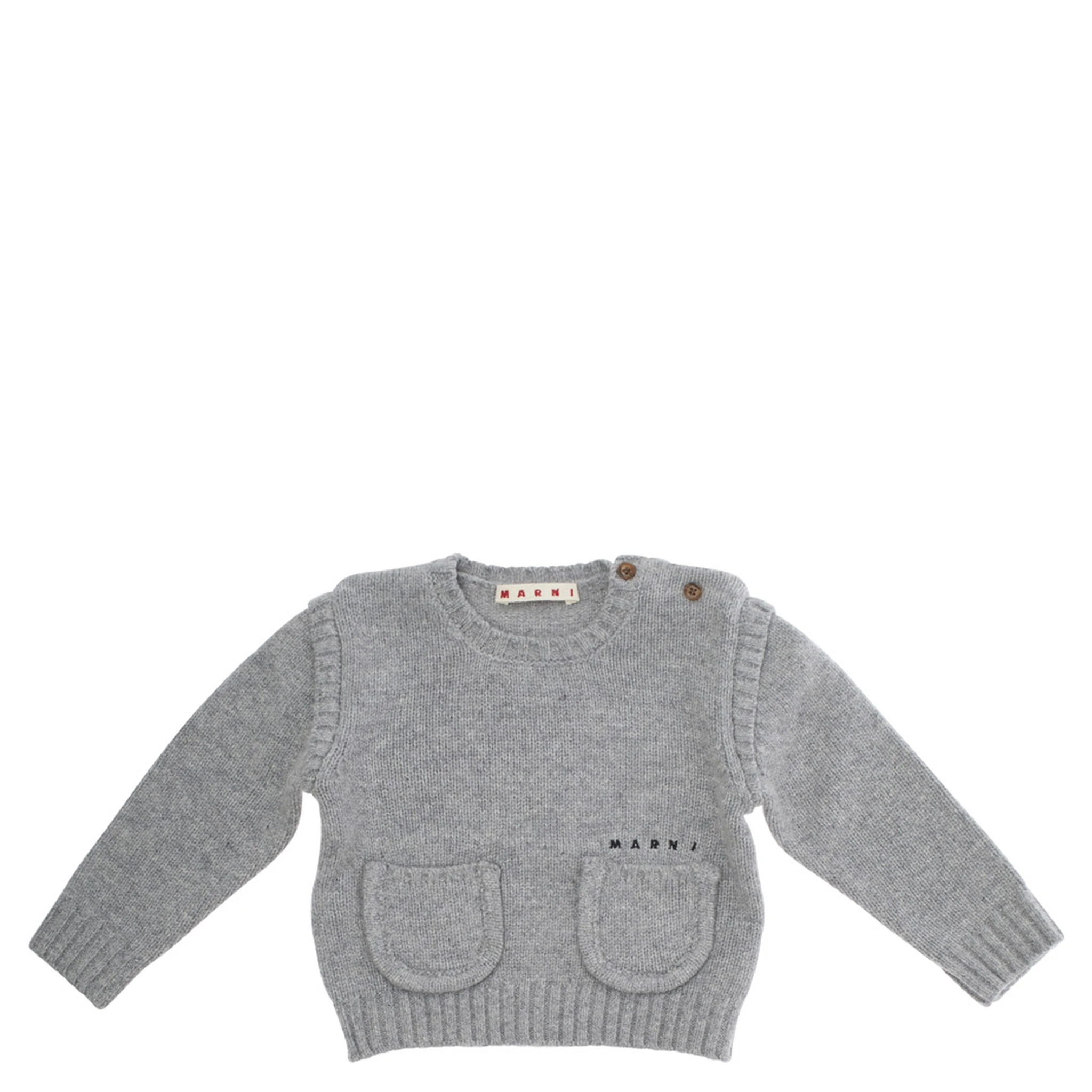 Grey Crew Neck Sweater with Logo Lettering on the Front in Wool Blend Baby