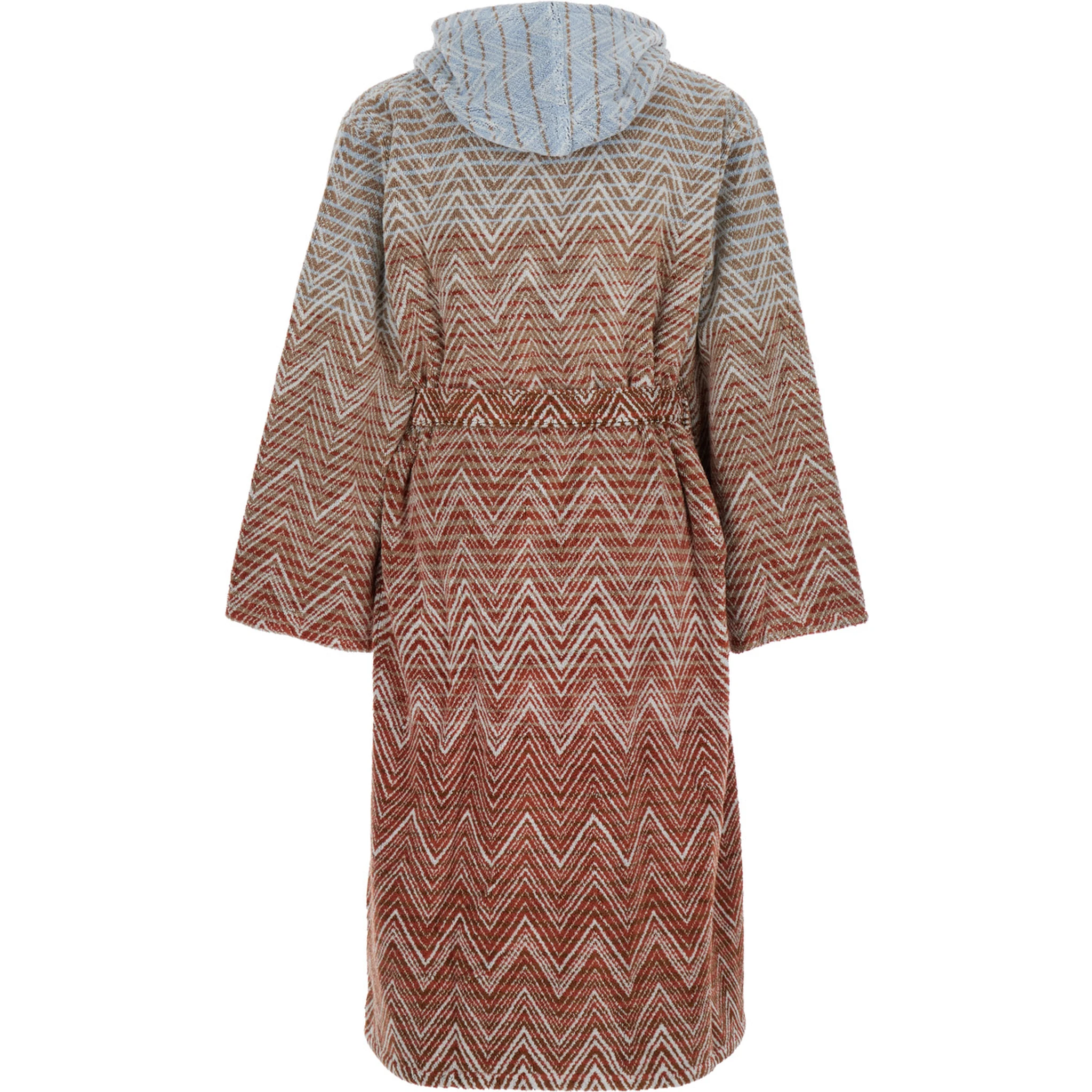 Stone Red Bathrobe with Hood and All-Over ZigZag Motif in Cotton Home