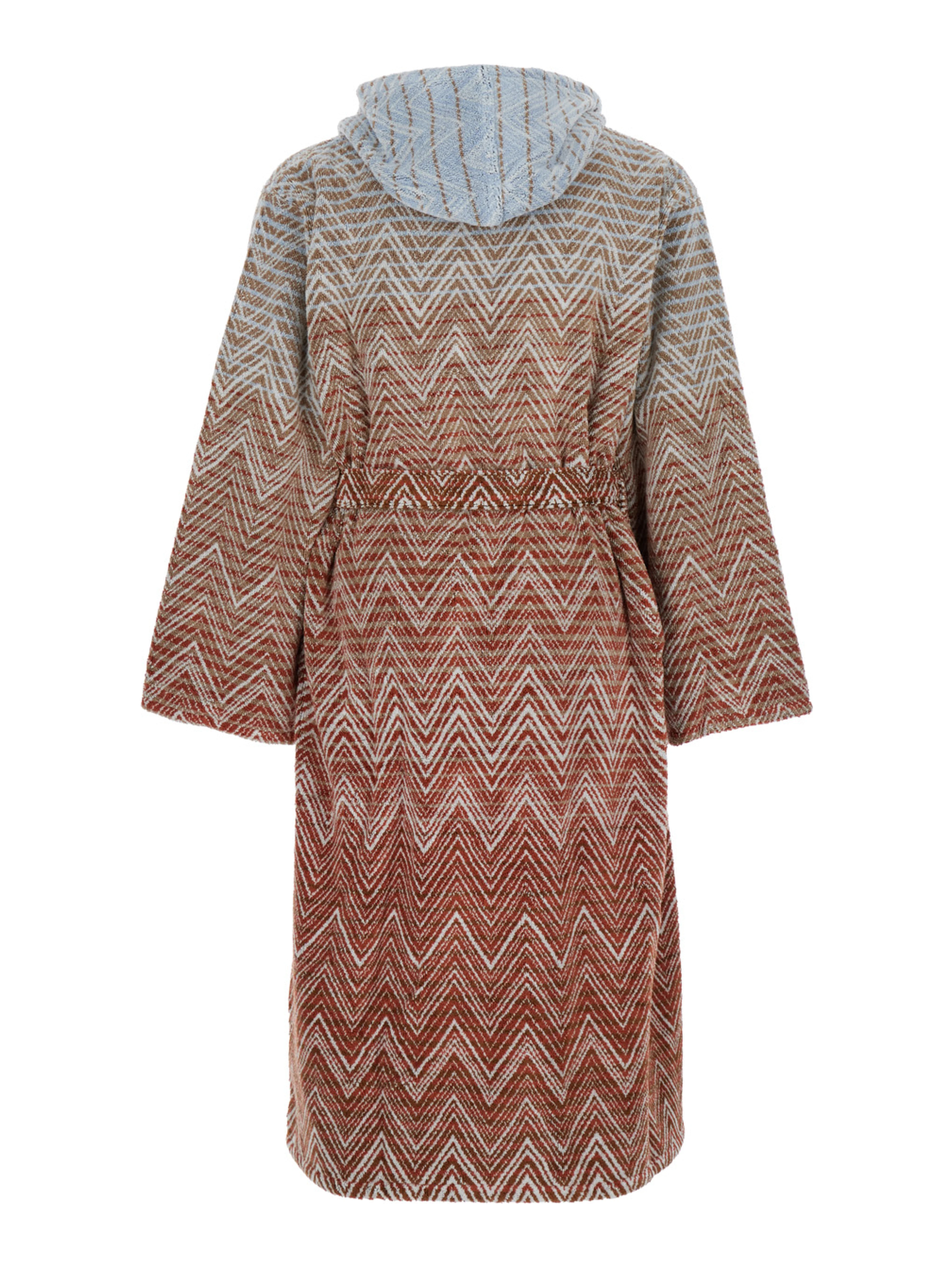 Stone Red Bathrobe with Hood and All-Over ZigZag Motif in Cotton Home