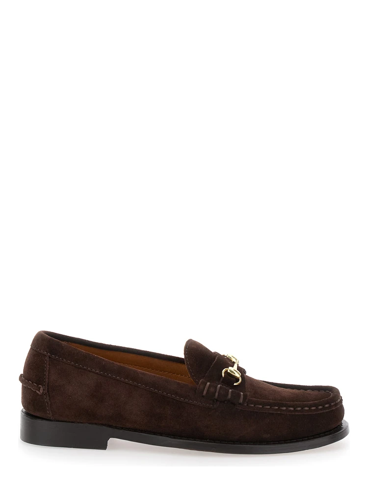Joe Modena Brown Pull-On Loafers with Horsebit Detail in Suede Woman