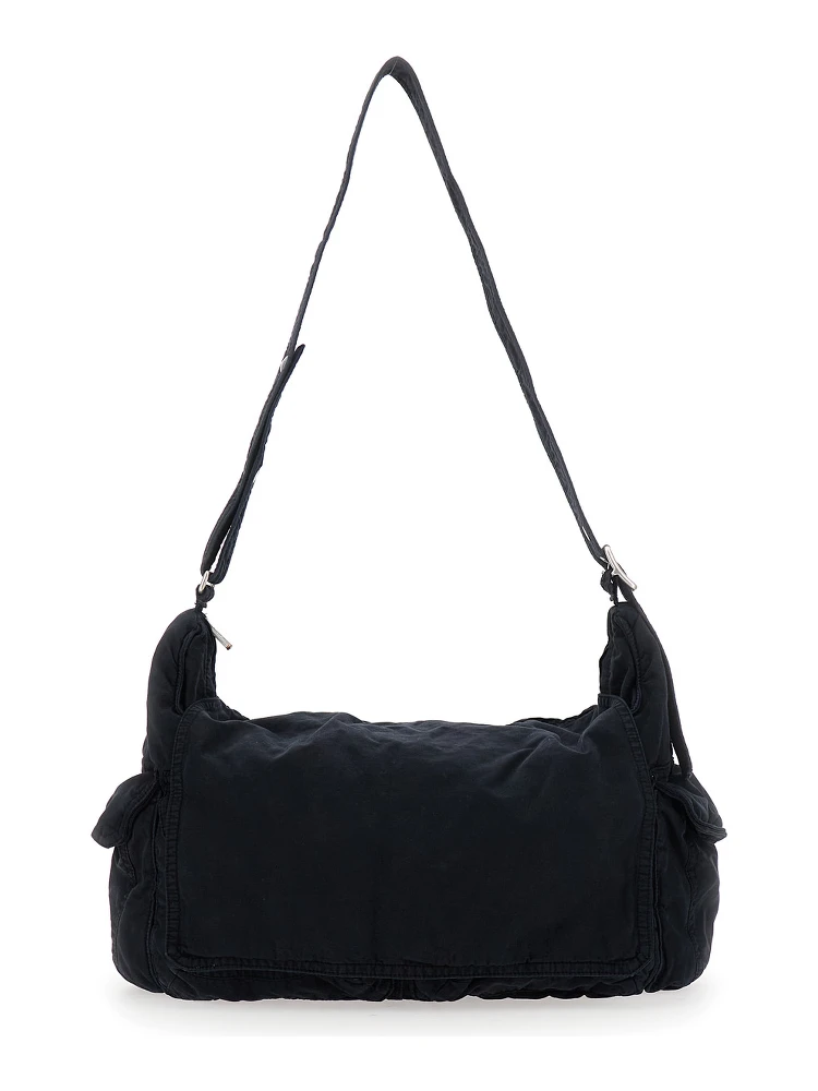 Black Shoulder Bag with Adjustable Shoulder Strap in Cotton Twill Man