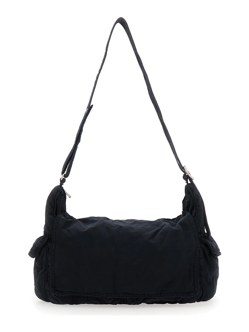 Black Shoulder Bag with Adjustable Shoulder Strap in Cotton Twill Man