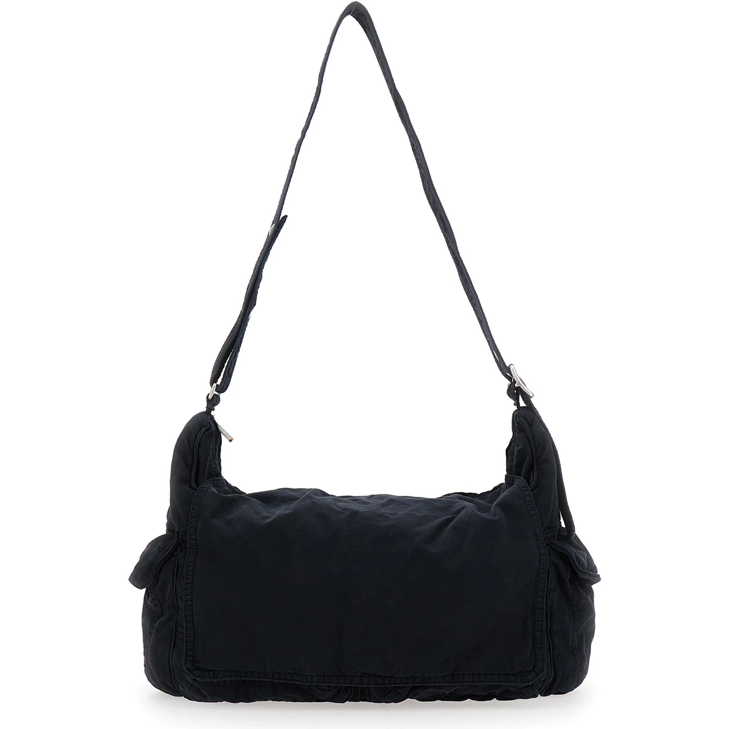 Black Shoulder Bag with Adjustable Shoulder Strap in Cotton Twill Man