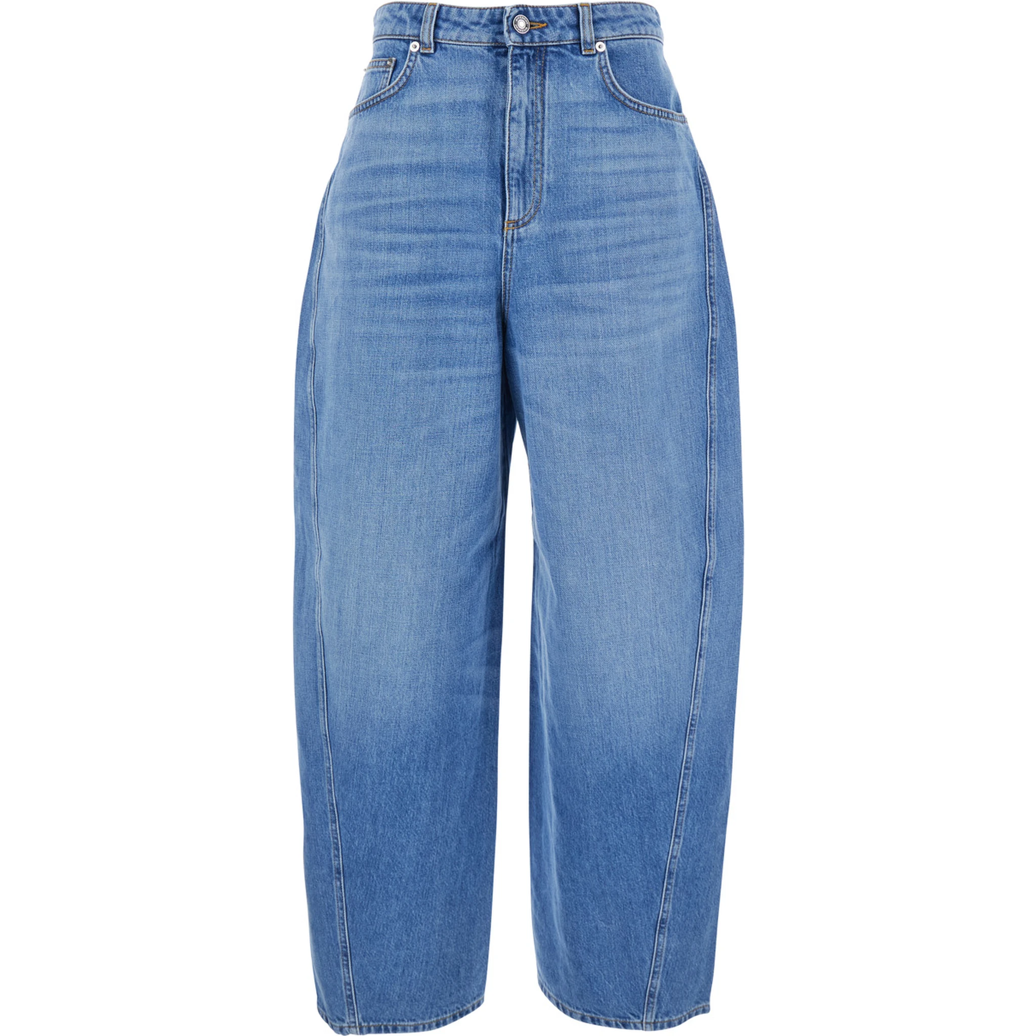 Blue Jeans with Logo Patch on the Rear and Wide Leg in Denim Woman