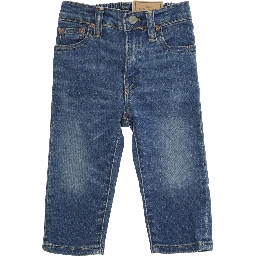 Blue Jeans with Elasticised Waist and Logo on Back in Cotton Baby