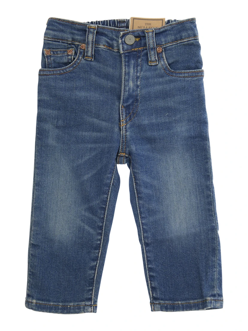 Blue Jeans with Elasticised Waist and Logo on Back in Cotton Baby