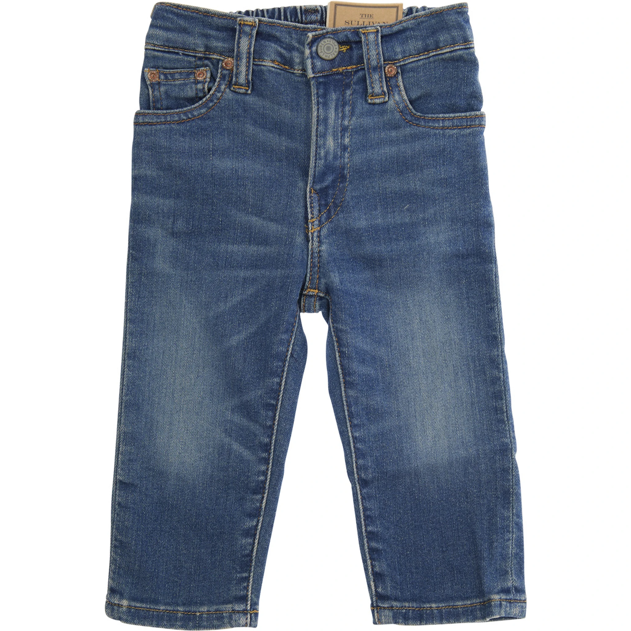 Blue Jeans with Elasticised Waist and Logo on Back in Cotton Baby