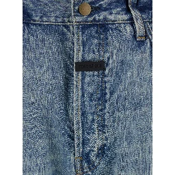 Blue Five-Pocket Jeans with Front Logo Patch in Denim Man
