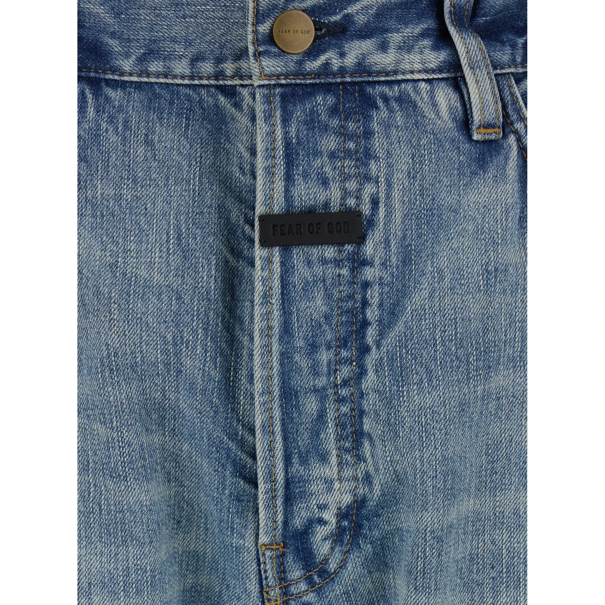Blue Five-Pocket Jeans with Front Logo Patch in Denim Man