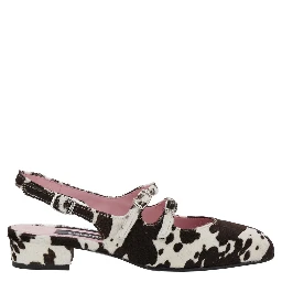 Multicolor Peche Slingback Ballet Shoes with Buckle Strap Closure and Cow Print in Leather Woman