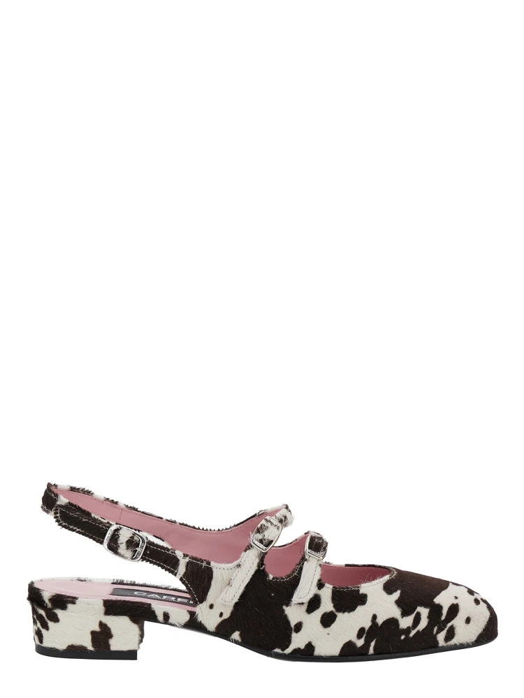 Multicolor Peche Slingback Ballet Shoes with Buckle Strap Closure and Cow Print in Leather Woman