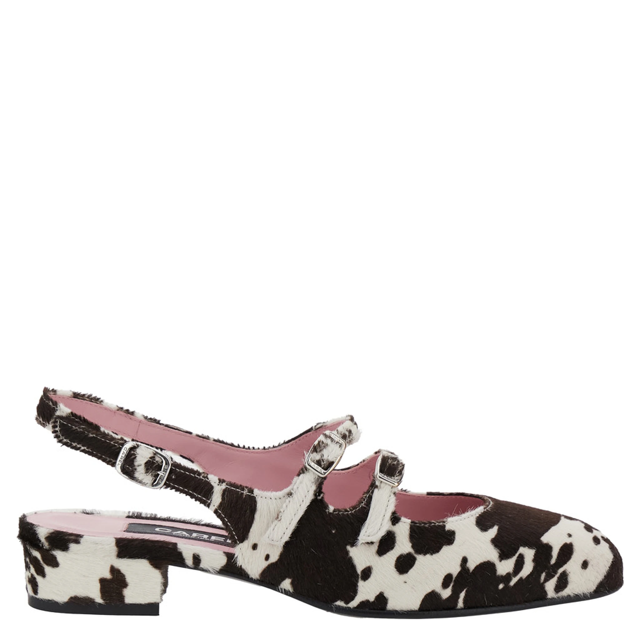 Multicolor Peche Slingback Ballet Shoes with Buckle Strap Closure and Cow Print in Leather Woman