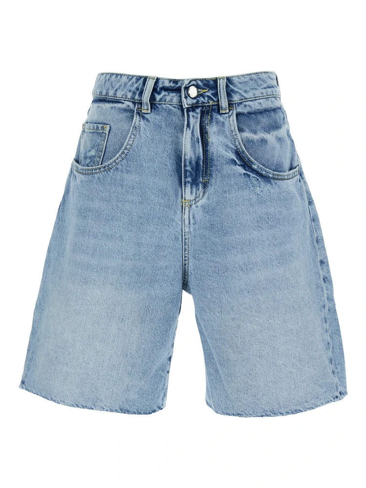 Blue Bermuda Pants with Logo Patch on the Rear in Denim Woman