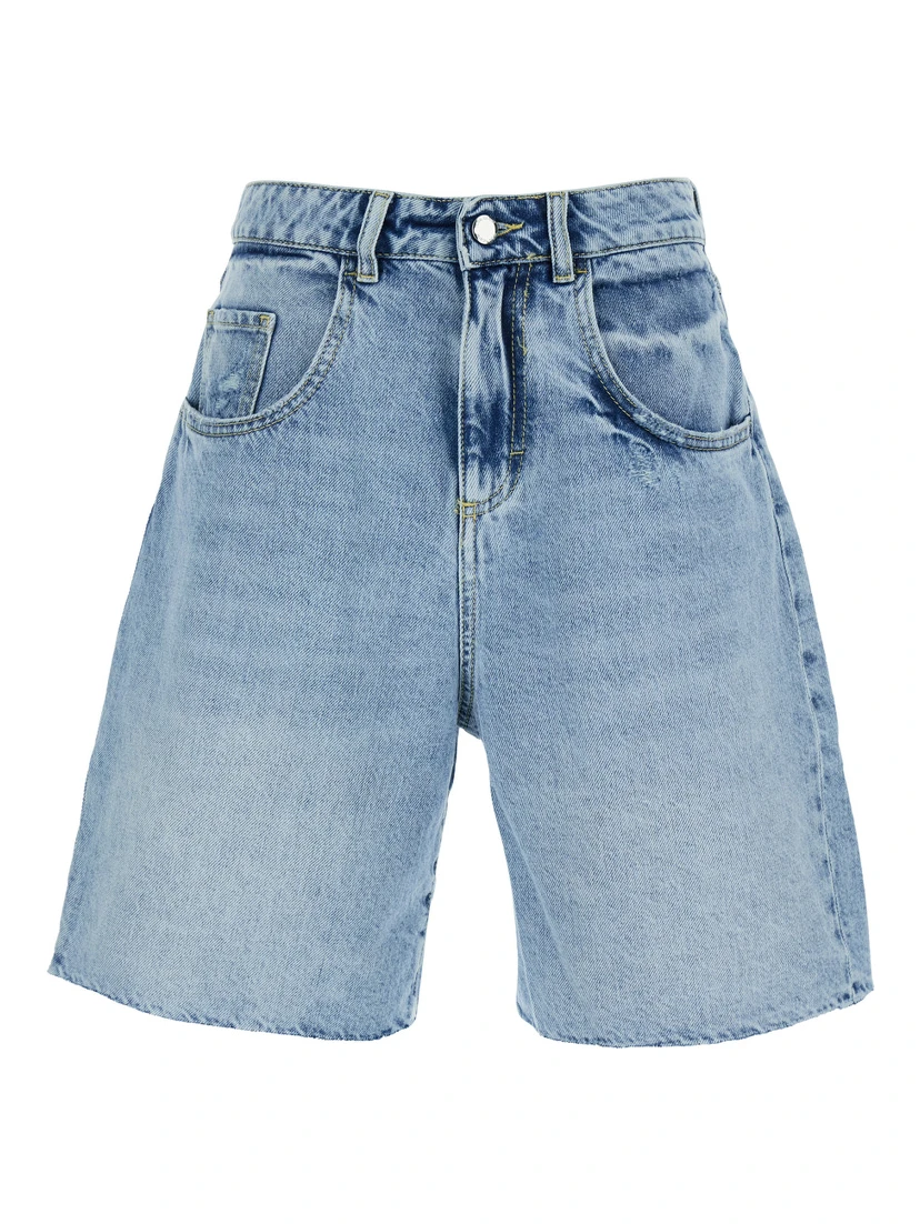 Blue Bermuda Pants with Logo Patch on the Rear in Denim Woman