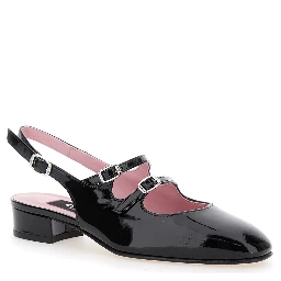 Peche Black Slingback Pumps with Buckle Strap Closure in Patent Leather Woman