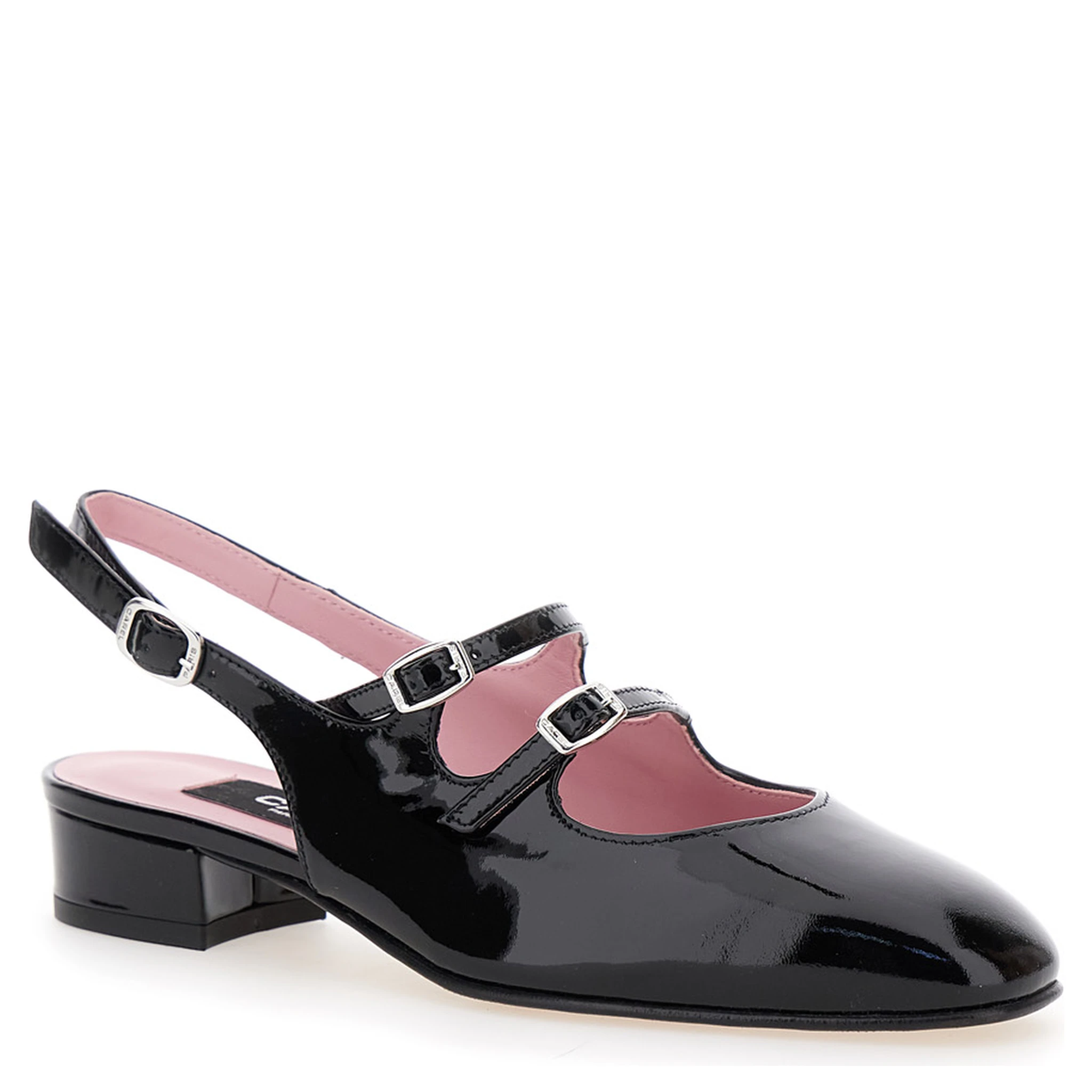 Peche Black Slingback Pumps with Buckle Strap Closure in Patent Leather Woman
